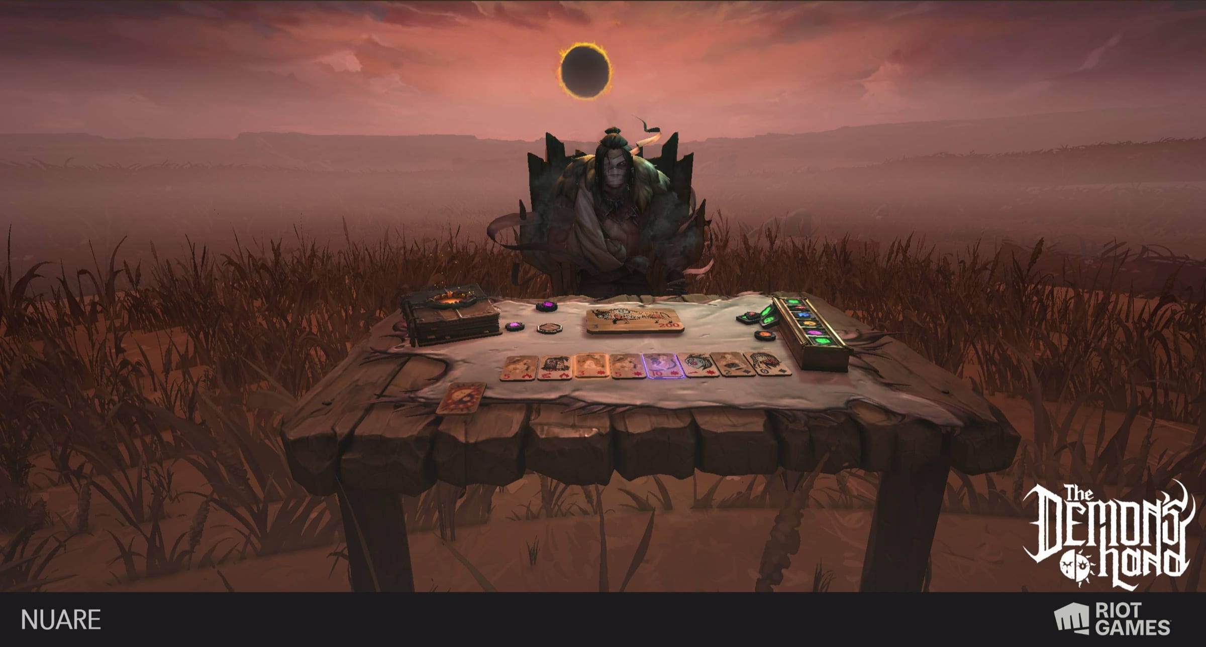 The Demon's Hand character in the in-game card table scene