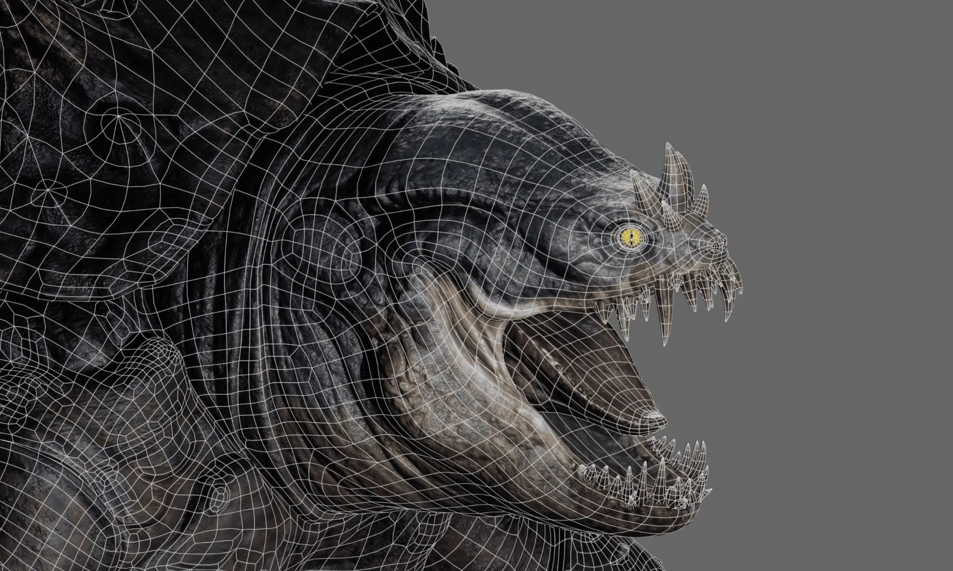 Wireframe topology over a creature model